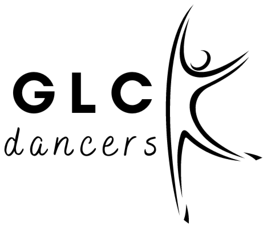 Outline of a person dancing freely around the words GLC Dancers